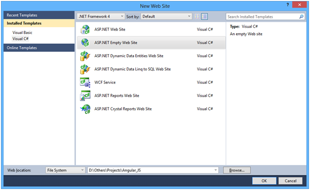 Create a empty AspNet website
